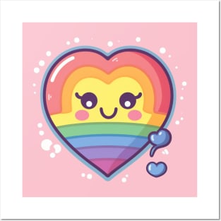 Pride Rainbow Kawaii Heart Posters and Art